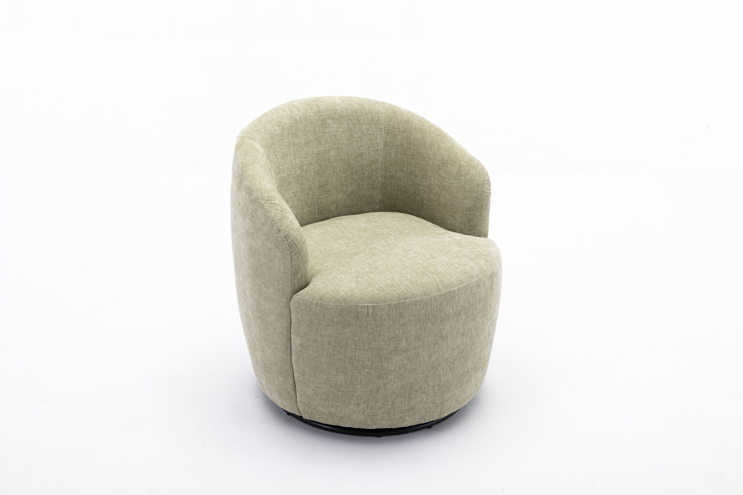 037-Chenille Fabric Swivel Accent Armchair Barrel Chair With Black Powder Coating Metal Ring,Light Green