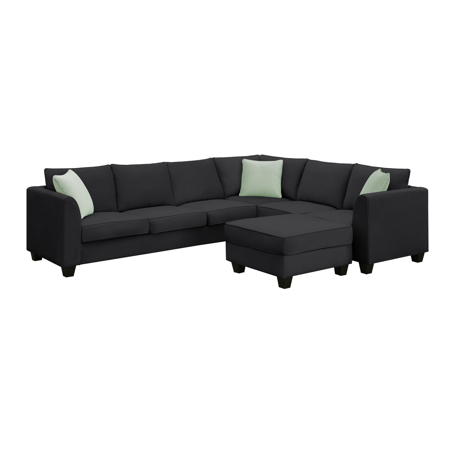 112*87" Sectional Sofa Couches Living Room Sets, 7 Seats Modular Sectional Sofa with Ottoman, L Shape Fabric Sofa Corner Couch Set with 3 Pillows, Black