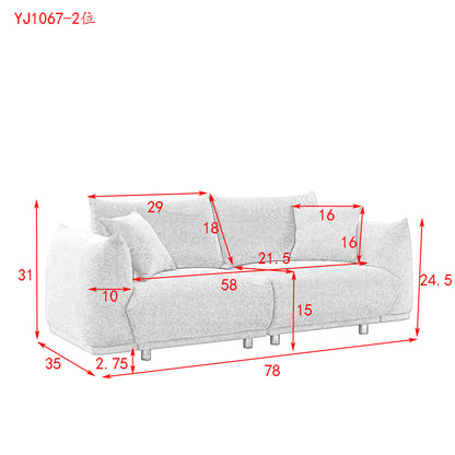 78.8'' Modern Couch for Living Room Sofa,Solid Wood Frame and Stable Metal Legs, 2 Pillows, Sofa Furniture for Apartment