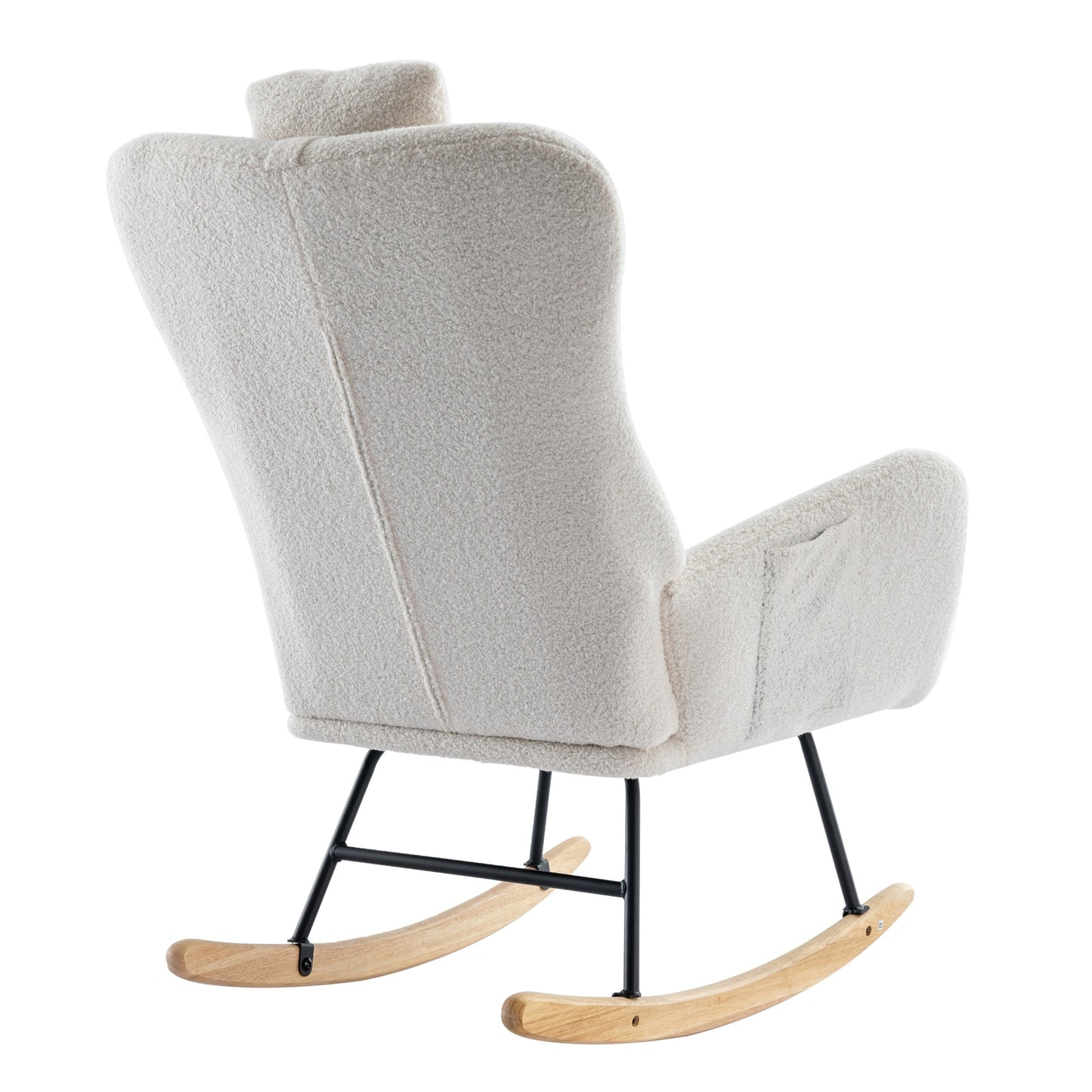 35.5 inch Rocking Chair with Pocket, Soft Teddy Fabric Rocking Chair for Nursery, Comfy Wingback Glider Rocker with Safe Solid Wood Base for Living Room Bedroom Balcony (white)