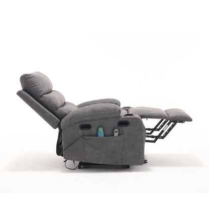 21"seat width,large size Electric Power Lift Recliner Chair Sofa for Elderly, 8 point vibration Massage and lumber heat, Remote Control, Side Pockets and Cup Holders, cozy fabric, overstuffed arm pu