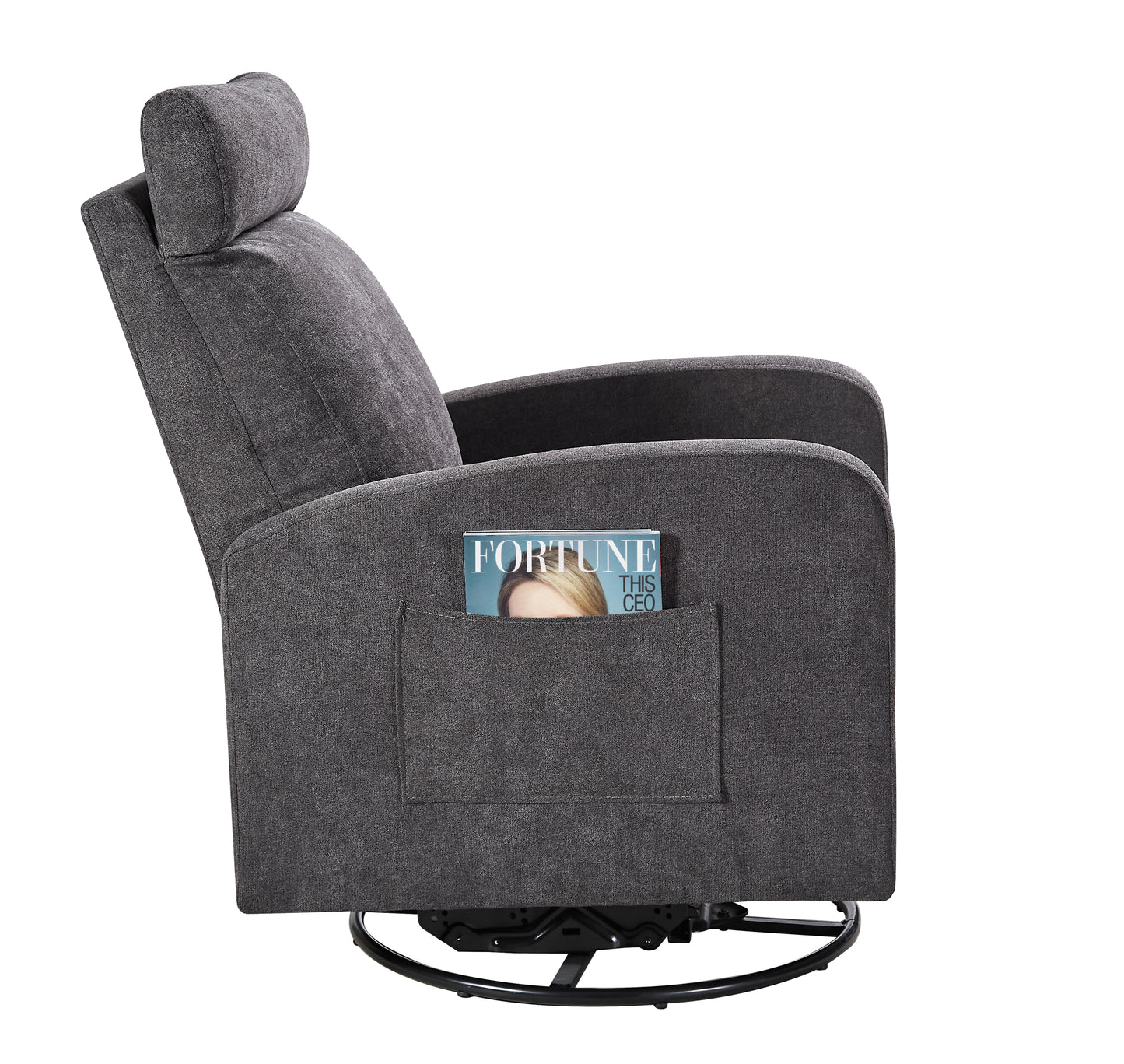 Swivel Upholstered Manual Recliner Chair Theater Recliner Sofa 360 Degree Nursery Glider Rocker for Living Room, Dark Coffee