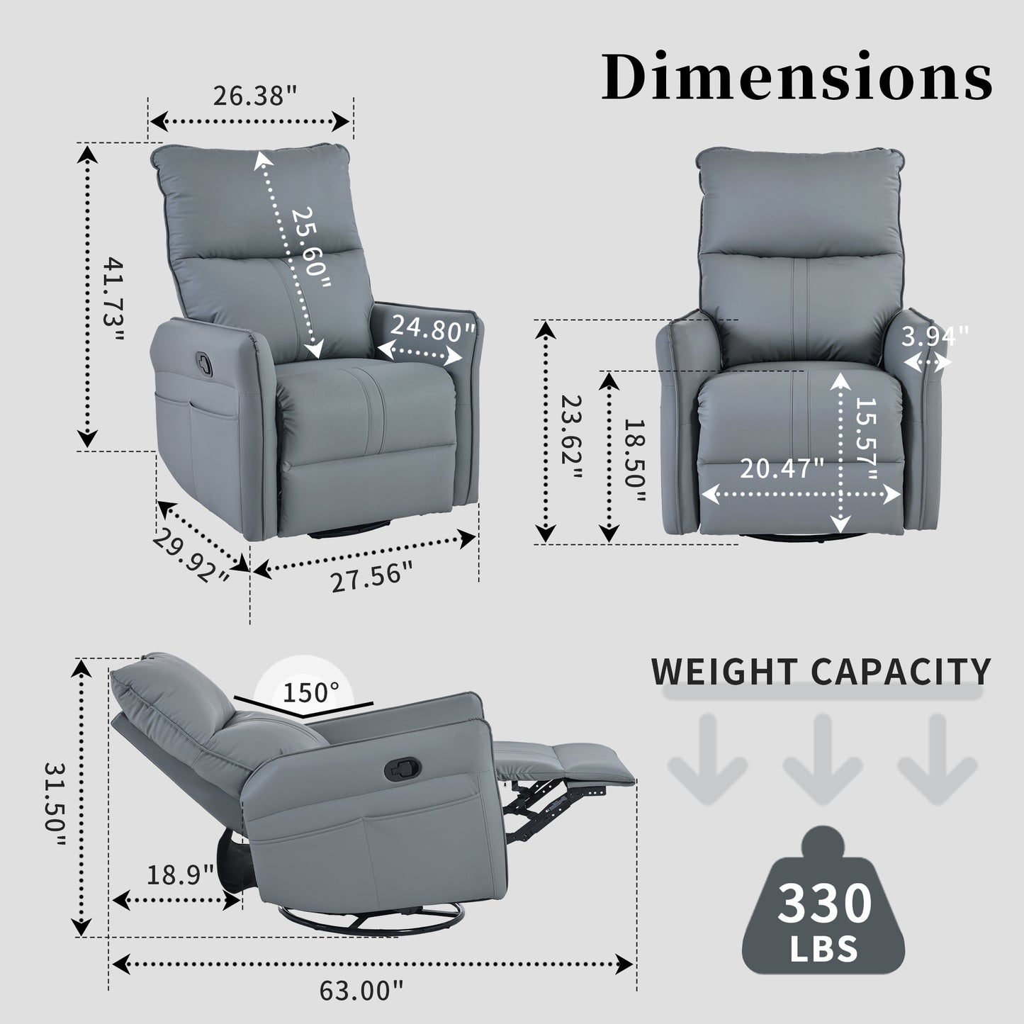 Rocking Recliner Chair,360 Degree Swivel Nursery Rocking Chair,Glider Chair,Modern Small Rocking Swivel Recliner Chair for Bedroom,Living Room Chair Home Theater Seat,Side Pocket(Blue-gray)