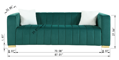 A modern channel sofa take on a traditional Chesterfield,Dark Green color,3 Seater