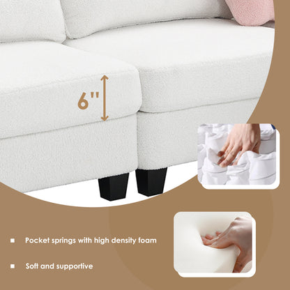 92*63"Modern Teddy Velvet Sectional Sofa,Charging Ports on Each Side,L-shaped Couch with Storage Ottoman,4 seat Interior Furniture for Living Room, Apartment,3 Colors(3 pillows)