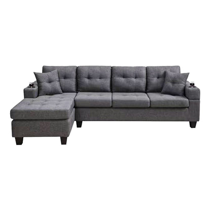 Sectional sofa left with footrest, convertible corner sofa with armrest storage, sectional sofa for living room and apartment, chaise longue left (grey)