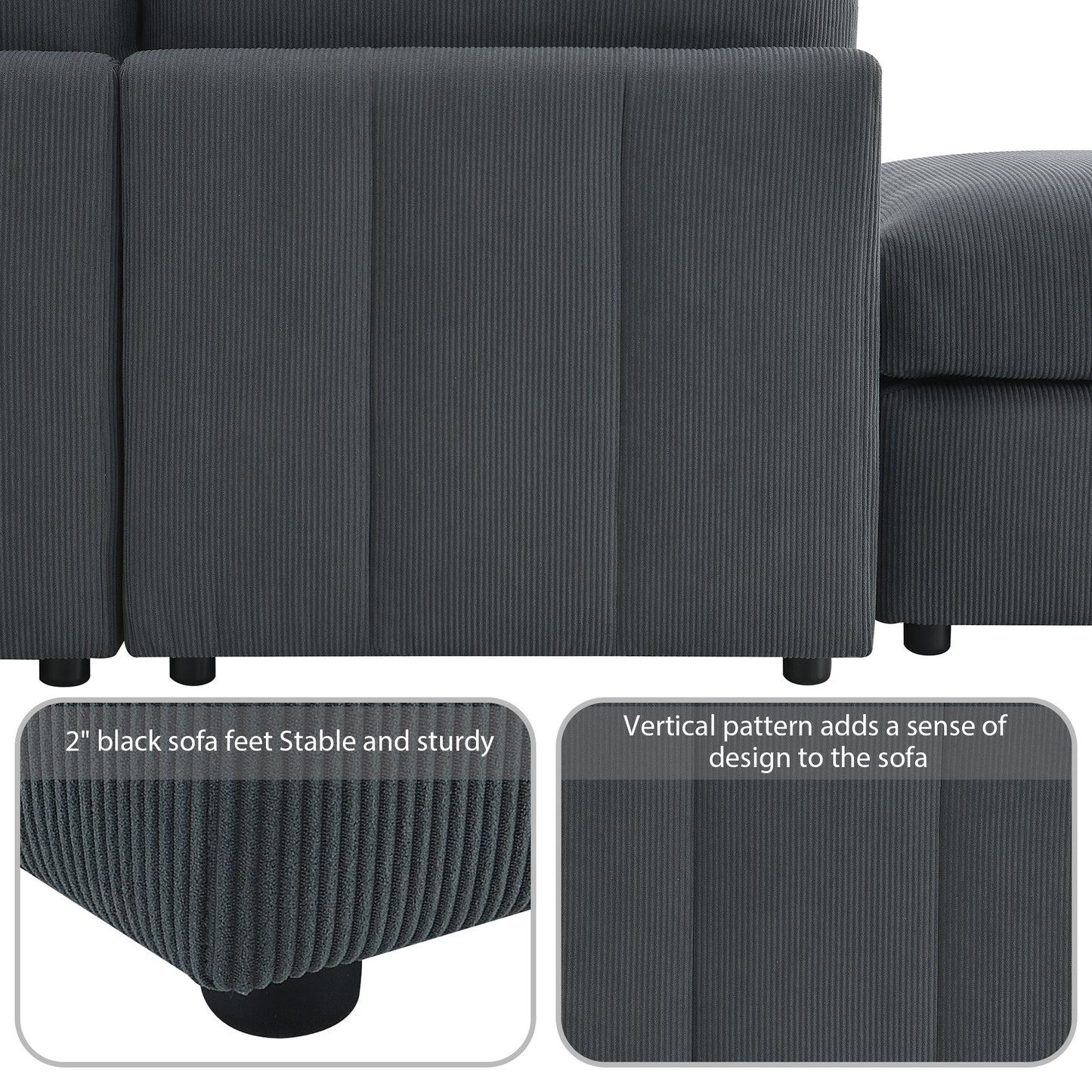 93"Modern Sectional Sofa with Vertical Stripes,5-Seat Armless Couch Set with Convertible Ottomans,Various Combinations,L-Shape Indoor Furniture for Living Room,Apartment, 2 Colors