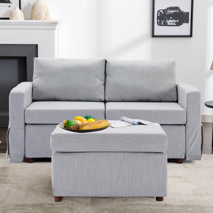 2 Seat Module Sectional Sofa Couch With 1 Ottoman,Seat Cushion and Back Cushion Removable and Washable,Light Grey