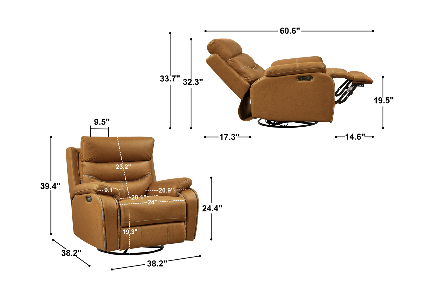 240 Degree Swivel Single Sofa Seat recliner Chair Infinite Position,Head rest with power function