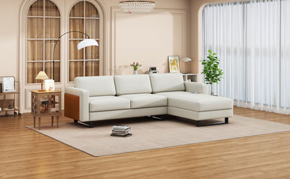 SOFA The best choice products upholstered sectional sofa for families, apartments, dormitories, award rooms, compact space with chaise longue, 3 seats, L-shaped design, off-white