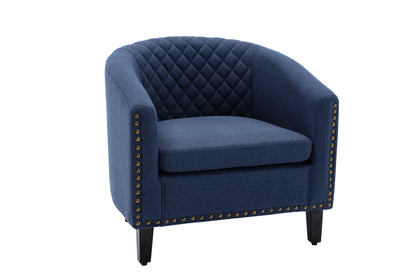 Barrel Chairs with Soft Padded Armrest, Club Chairs with nailheads and solid wood legs for Living Room Bedroom Waiting Room (Navy linen)