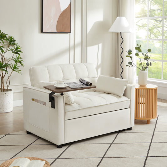 Cream White Velvet Loveseat Sofa Bed