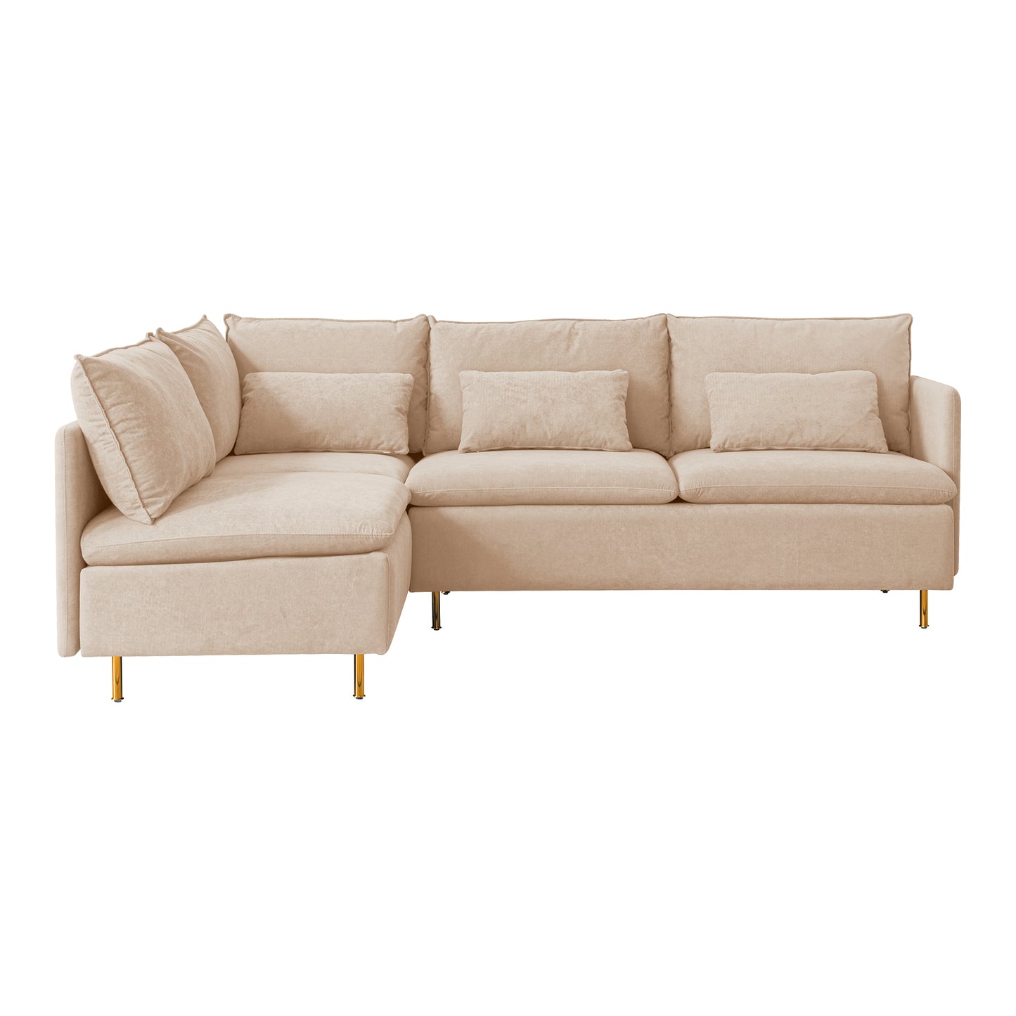 Modular L-shaped corner sofa, movable chaise facing left/right, beige cotton-linen -90.9 inches