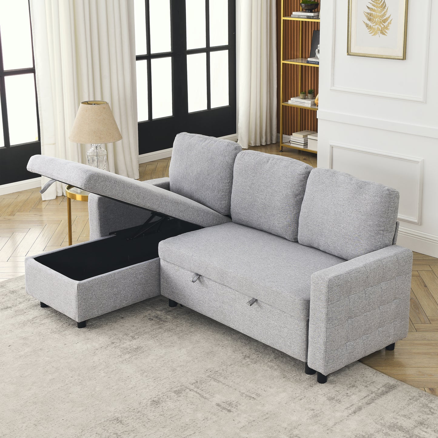 78.8" Reversible Sleeper Combo Sofa with Pullout Bed, Comfortable Linen L-Shaped Combo Sofa Sofa Bed, Living Room Furniture Sets for Tight Spaces