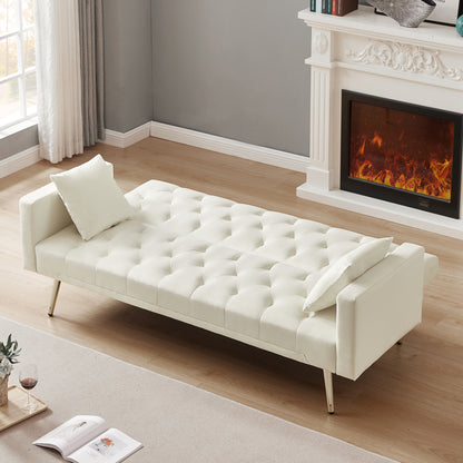 Cream White Convertible Folding Futon Sofa Bed, Sleeper Sofa Couch for Compact Living Space.