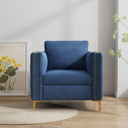 Accent Chair for Living Room Upholstered Arm Chair with Metal Legs Navy Blue Velvet