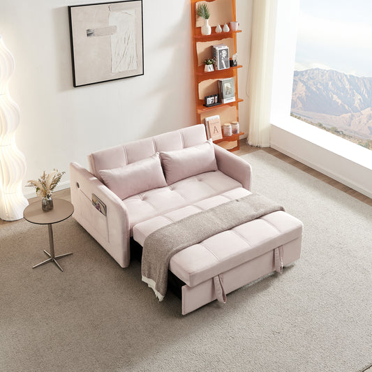 55.5" Twins Pull Out Sofa Bed Pink Velvet