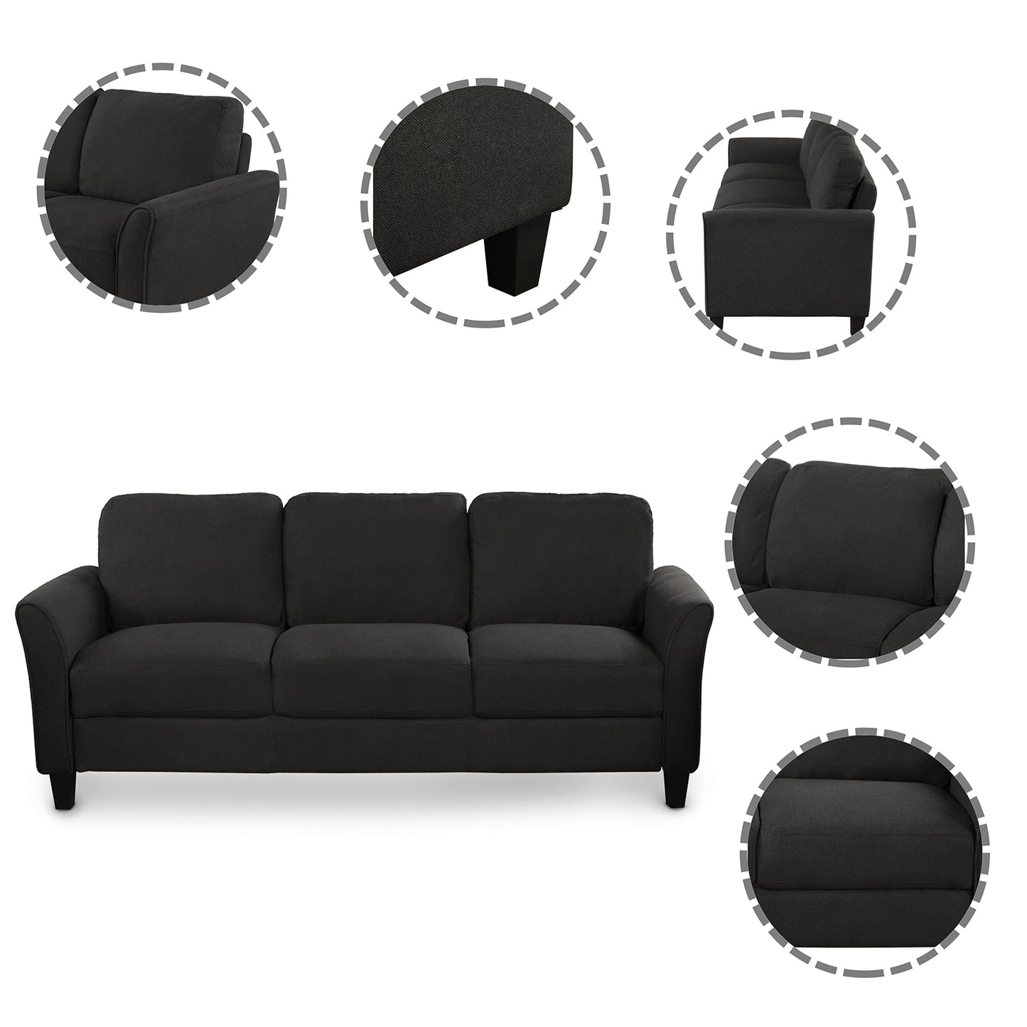 Living Room Furniture chair and 3-seat Sofa (Black)