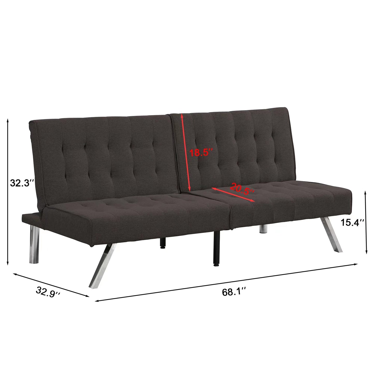 WOOD FRAME, STAINLESS LEG, FUTON, SOFA BED Espresso