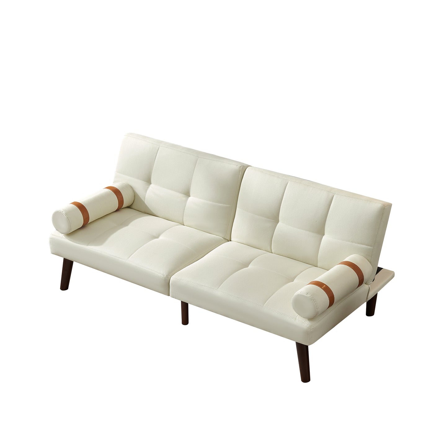 Convertible Sofa Bed Futon with Solid Wood Legs Linen Fabric Ivory