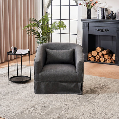 Swivel Barrel Chair With Ottoman, Swivel Accent Chairs Armchair for Living Room, Reading Chairs for Bedroom Comfy, Round Barrel Chairs with Black Metal Base (Dark Grey)