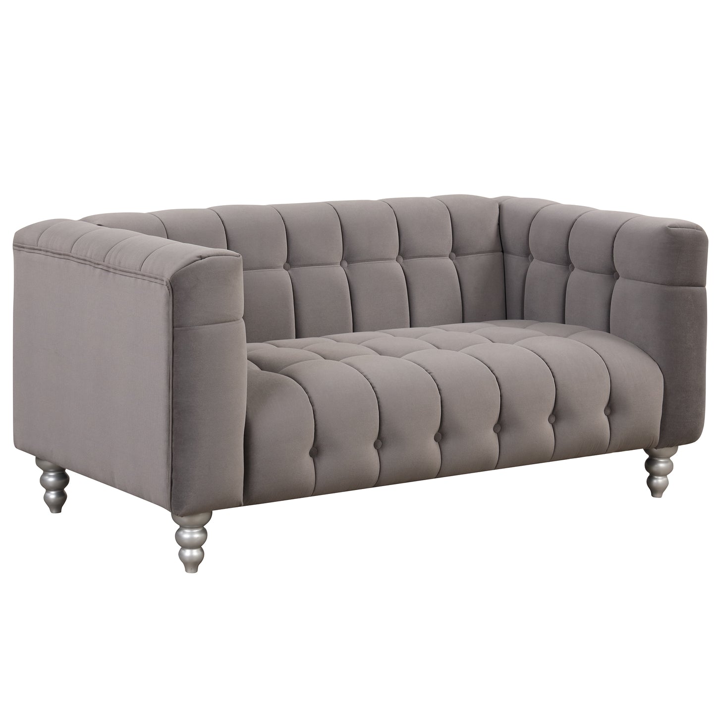 63" Modern Sofa Dutch Fluff Upholstered sofa with solid wood legs, buttoned tufted backrest,gray