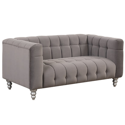 63" Modern Sofa Dutch Fluff Upholstered sofa with solid wood legs, buttoned tufted backrest,gray