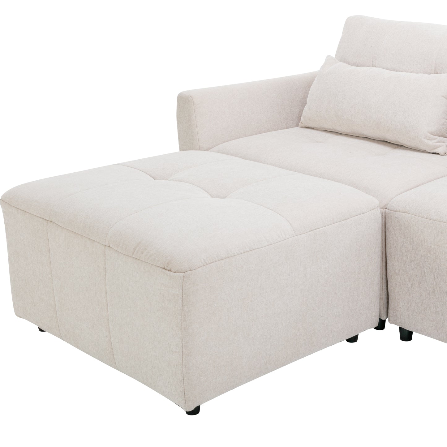 113.3" Convertible Sectional Sofa Couch 3-Seat L-Shaped Sofa with Movable Ottoman and USB for Apartment, Living Room, Bedroom, Beige