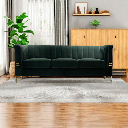 82.67'' W Velvet Sofa, Mid-Century Sofa Furniture Chesterfield Couch for Living Room (Sofa, Green)