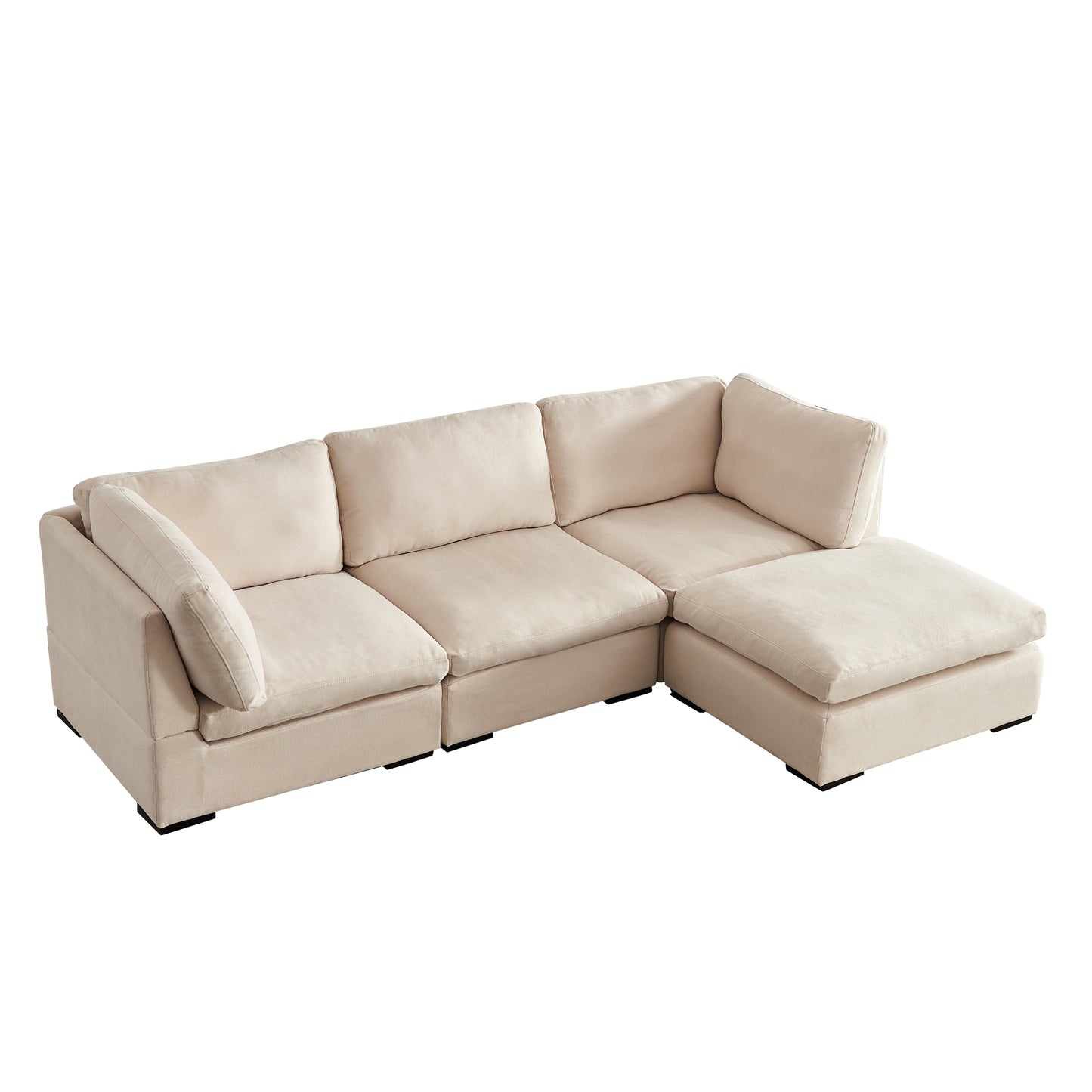 L Shape Modular Soft Fabric Sofa Filled with Down (Beige)