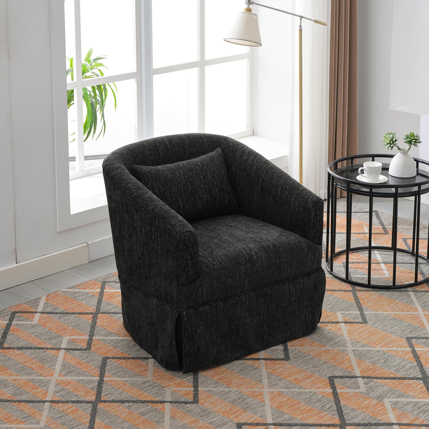 360-degree Swivel Accent Armchair Linen Blend BLACK