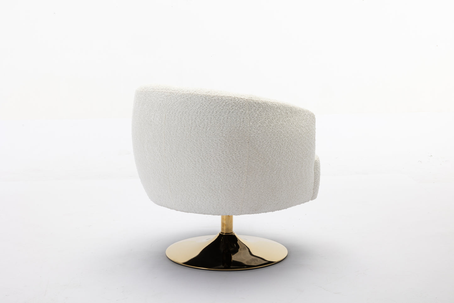 048-Chenille Fabric Accent Swivel Chair With Gold Metal Round Base,White