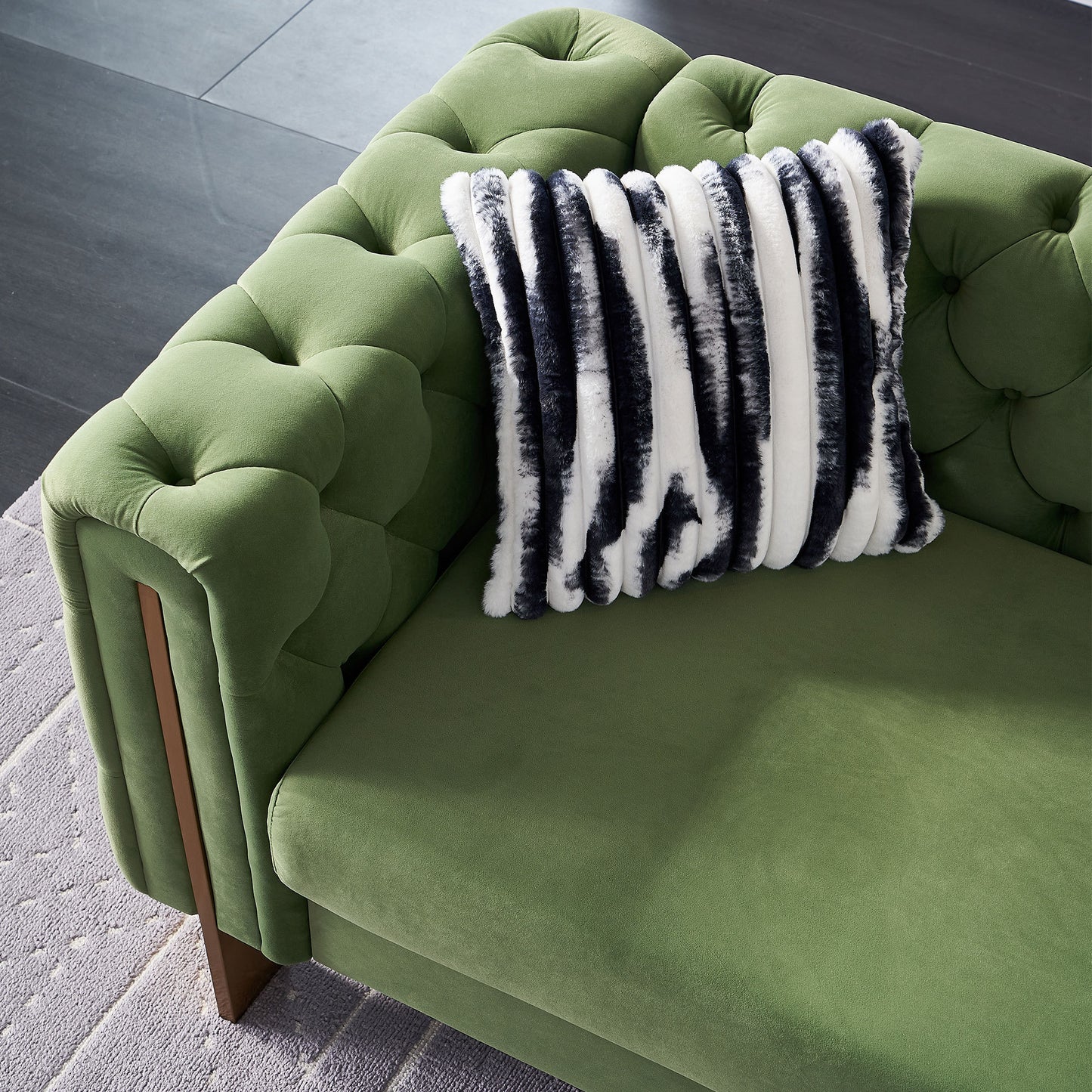 Modern Tufted Velvet Living Room Sofa, 84.25''W Couch,Mint Green