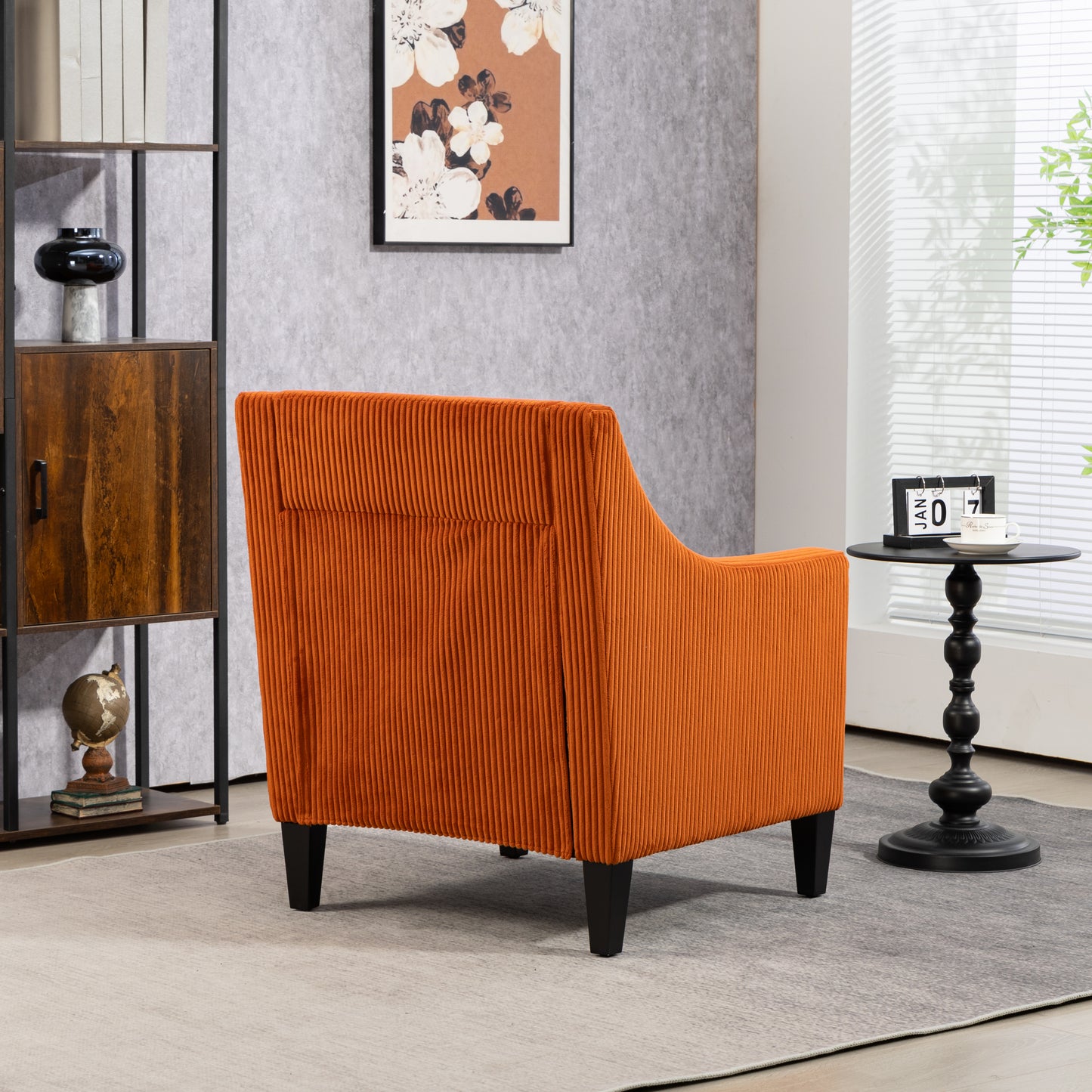 Modern Accent Chair,Upholstered Armchair with Scooped Arms for Bedroom,Apartment,Studio,Office,Waiting Room(Orange Corduroy)