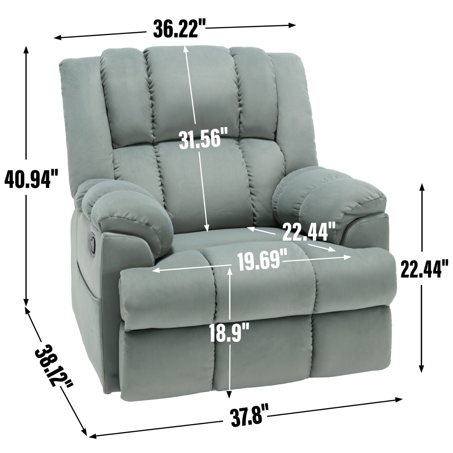 Manual Recliner Chair with Rocker and Swivel in Fabric for Living Room, Green