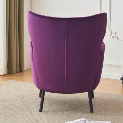 Velvet Accent Chair, Modern Living Room Armchair Comfy Upholstered Single Sofa Chair for Bedroom Dorms Reading Reception Room with Metal Legs & Pillow, Purple