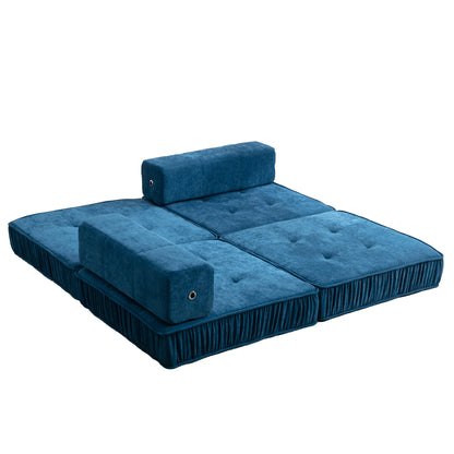 Folding Sofa Bed, Futon Sleeper Chair, Convertible Chair Floor Couch & Sleeping Mattress for Living Room, Guest Room, Home Office, Apartment, Small space, Bed, Removable Back Cushion, Blue, 1 Seat