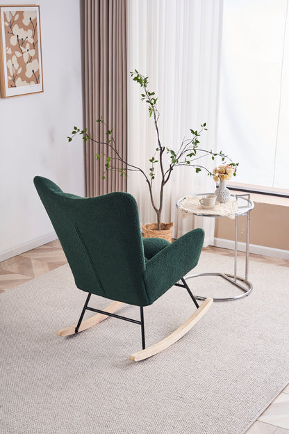 Rocking Chair Nursery, Solid Wood Legs Reading Chair with Teddy Fabric Upholstered, Nap Armchair for Living Rooms, Bedrooms, Offices, Best Gift,Emerald Teddy fabric