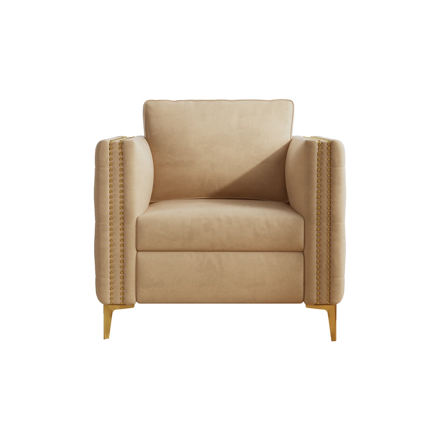 Accent Chair for Living Room Upholstered Arm Chair with Metal Legs Velvet Khaki