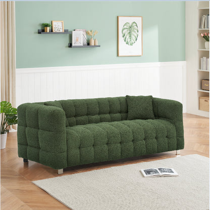 Green teddy fleece sofa 80 "discharge in living room bedroom with two throw pillows hardware foot support