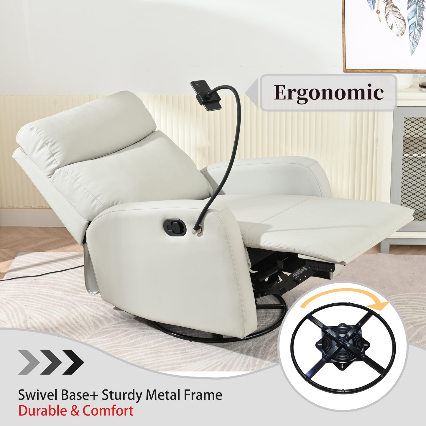 Rocking Recliner Chair,360 Degree Swivel Nursery Rocking Chair,Glider Chair,Modern Small Rocking Swivel Recliner Chair for Bedroom,Living Room Chair Home Theater Seat,Phone Holder