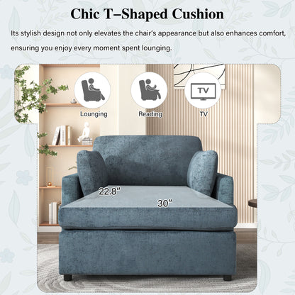 Oversized Accent Chair - Comfortable Armrest Cushions, Versatile Neutral Style, Elegant Design, Durable Frame blue