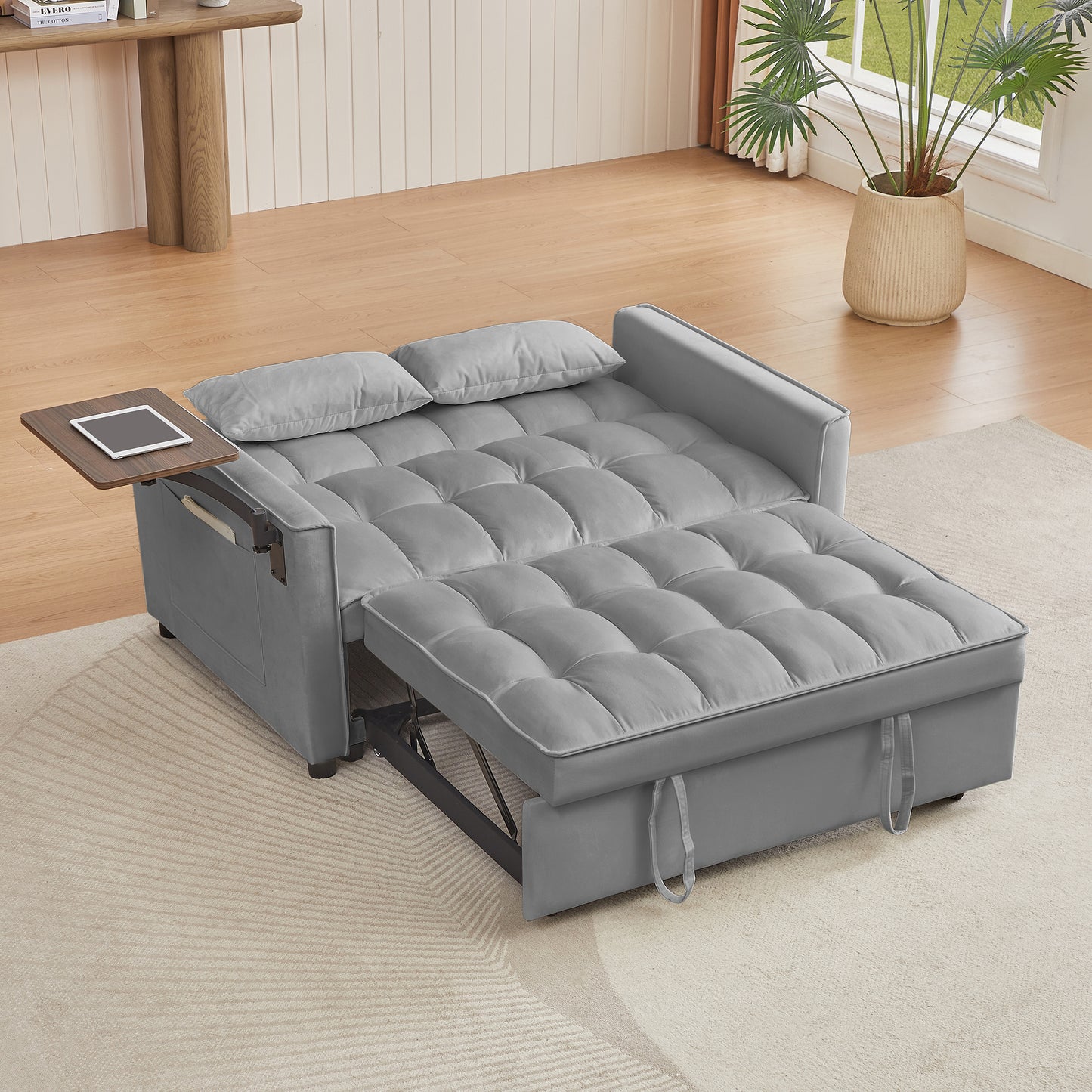 Grey Velvet Loveseat Sofa Bed