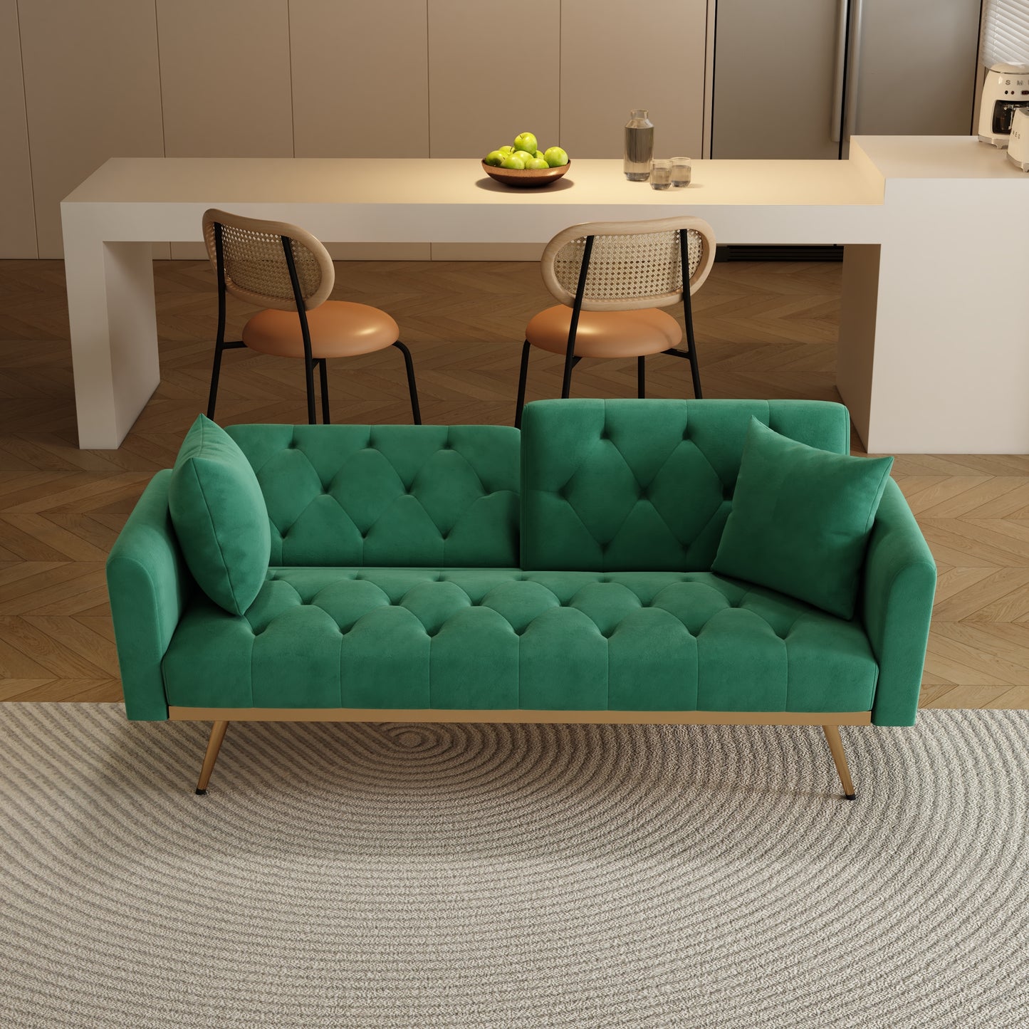 The 68.3 "green velvet sofa bed is beautiful and easy to assemble