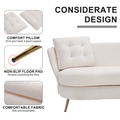 Polyester fiber Loveseat Sofa Upholstered Couch with Golden Metal Legs Club Two-Seat Sofa for Living Reading Room Bedroom Apartment Small Space Dorm,White.