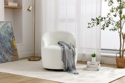 Fabric Swivel Accent Armchair Barrel Chair With Black Powder Coating Metal Ring,Ivory