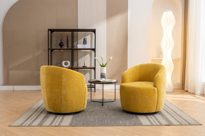 037-Chenille Fabric Swivel Accent Armchair Barrel Chair With Black Powder Coating Metal Ring,Yellow