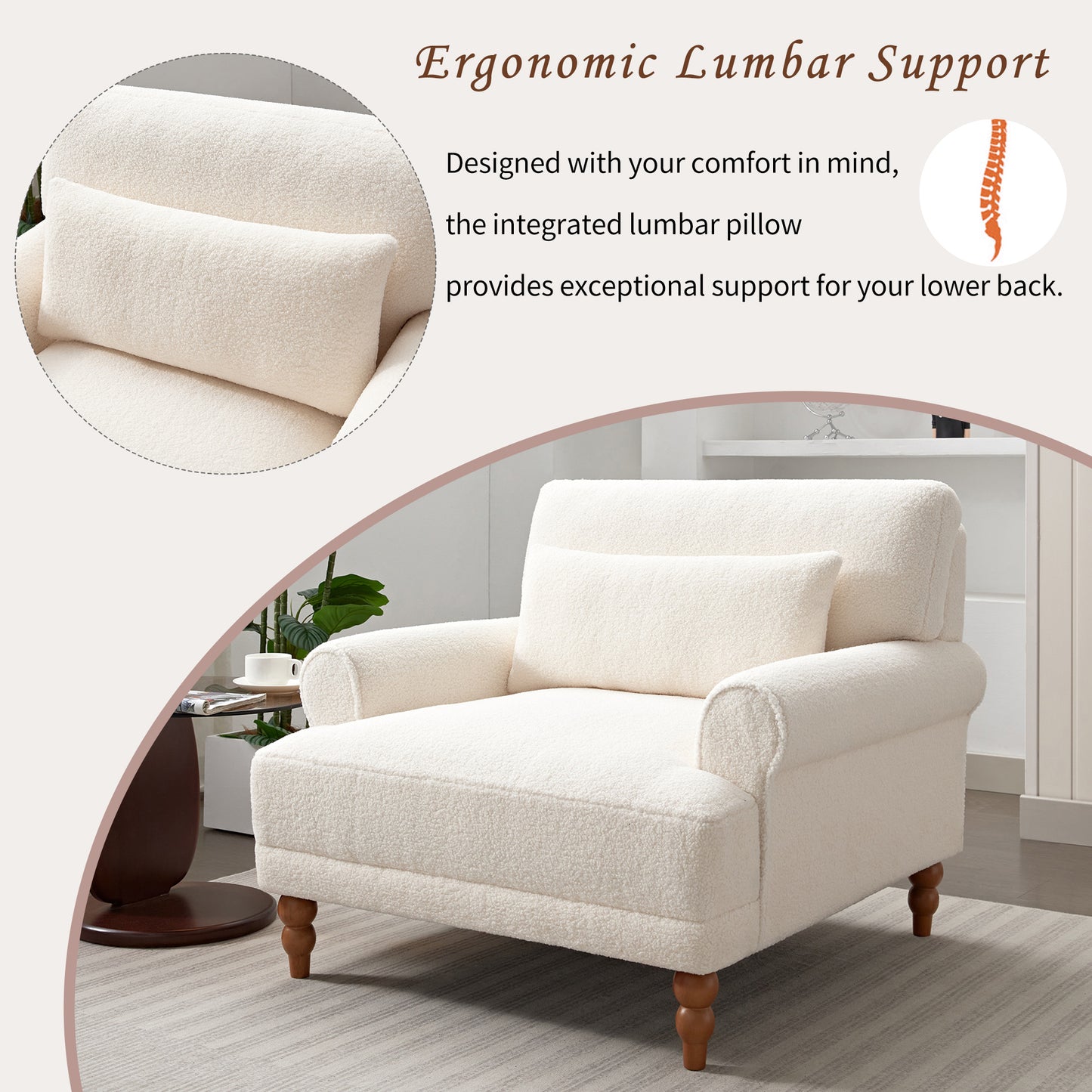 Elegant Circular Armrests, Ergonomic Lumbar Support, Vintage Roman Column Legs, Luxurious Large Size, Enhances Living Room Aesthetics, for Living room,Bedroom and study