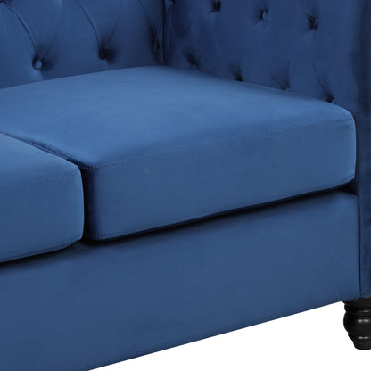 60" modern sofa Dutch plush upholstered sofa, solid wood legs, buttoned tufted backrest, blue