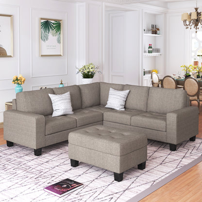 Sectional Corner Sofa L-shape Couch Space Saving with Storage Ottoman & Cup Holders Design for Large Space Dorm Apartment